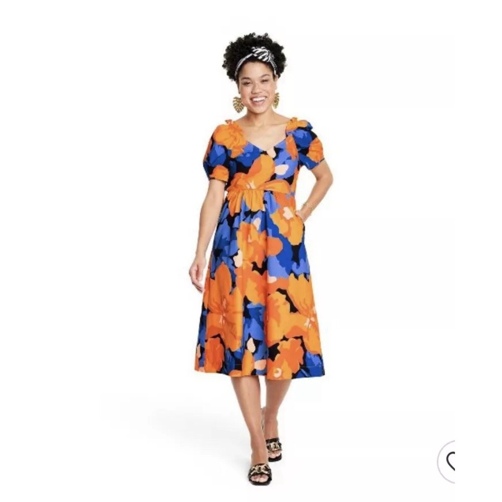 Tabitha Brown x Target Dress Floral Midi Tie Open back Womens size 8- New